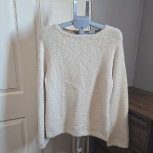 H&M Cream Sweater Boatneck Soft Cozy Cabincore Sparkle Holidays